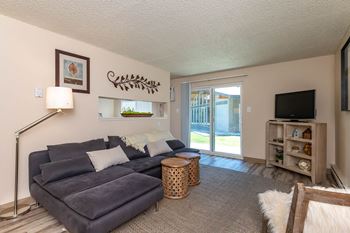 Wood plank flooring in select apartment homes