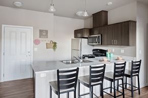 Corvallis apartment for rent - Apartments for Rent in Corvallis, OR - The Quad - OSU Kitchen with stainless steel appliances and modern wood cabinets