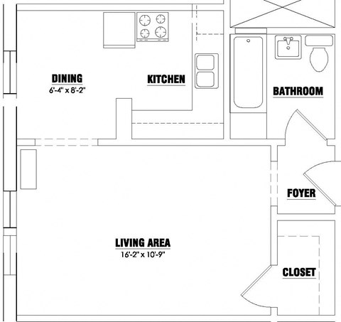 Floor plan for studio, 415 sqft