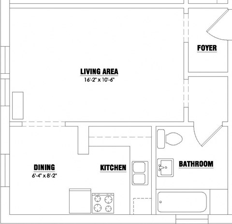 Floor plan for studio, 1 bath, 420 sqft