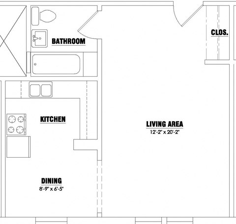 Floor plan for studio, 440 sqft