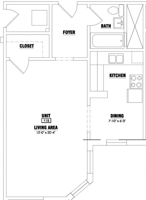 Floor plan for studio, 531 sqft