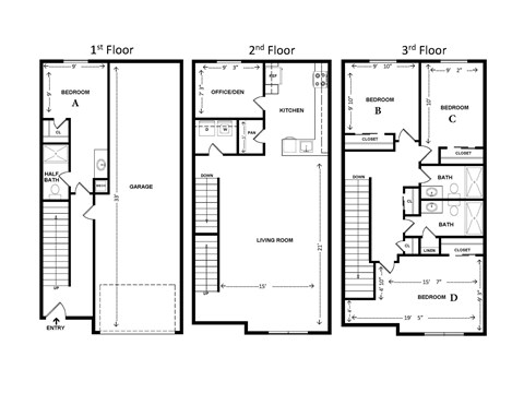 Floor plan for 1 bed, 1 bath, 200 sqft