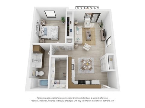 Floor plan for 1 bed, 1 bath, 743 sqft