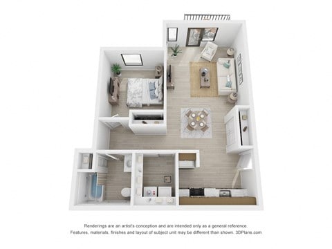 Floor plan for 1 bed, 1 bath, 807 sqft