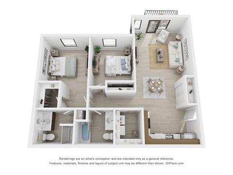Floor plan for 2 beds, 2 baths, 1109 sqft