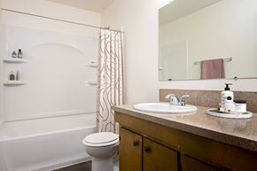 Salem apartment for rent - a bathroom with a sink and a toilet and a shower