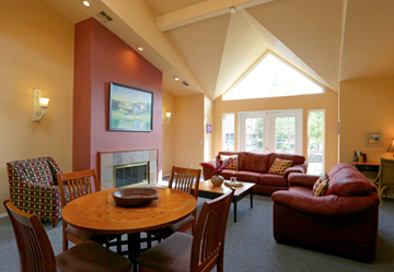 Tigard apartment for rent - A living room with a fireplace and a painting on the wall.