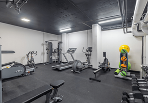 Washington apartment for rent - A gym with a variety of equipment including treadmills, weights, and exercise machines.