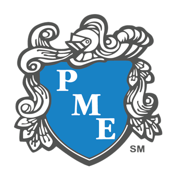 Stockton apartment for rent - A decorative emblem with the letters P, M, and E on a blue shield.