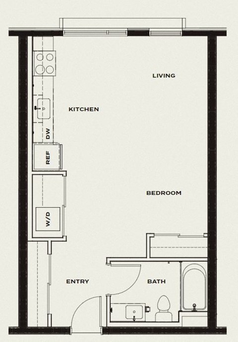 Floor plan for studio, 1 bath, 527 sqft