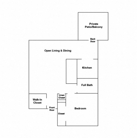 Floor plan for 1 bed, 1 bath, 715 sqft