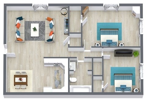 Floor plan for 2 beds, 1 bath, 1100 sqft