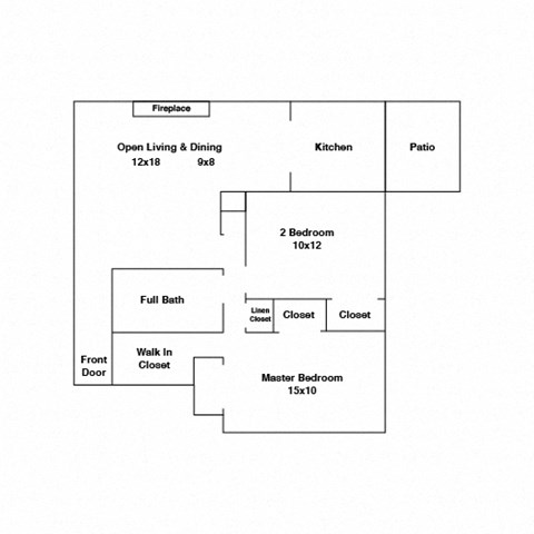 Floor plan for 2 beds, 1 bath, 850 sqft
