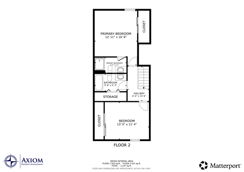 Floor plan for 2 beds, 2.5 baths, 1350 sqft