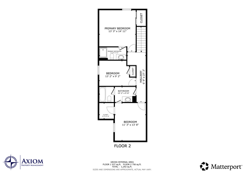 Floor plan for 3 beds, 2.5 baths, 1450 sqft
