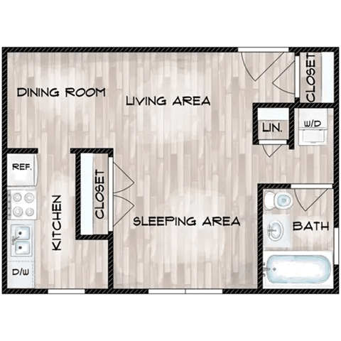 Floor plan for studio, 1 bath, 460 sqft