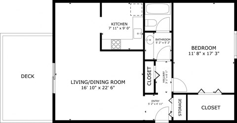 Floor plan for 1 bed, 1 bath, 750 sqft