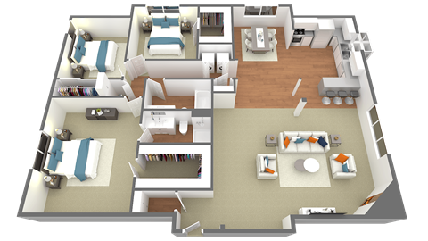 Floor plan for 3 beds, 2 baths, 1660 sqft