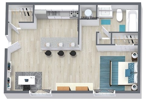 Floor plan for studio, 1 bath, 500 sqft