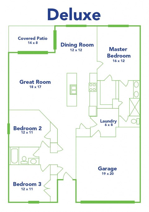 Floor plan for 3 beds, 2 baths, 1590 sqft