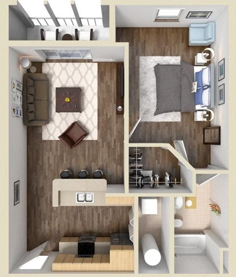 Floor plan for 1 bed, 1 bath, 700 sqft