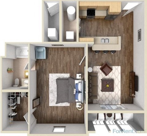 Floor plan for 1 bed, 1 bath, 812 sqft