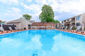 Shimmering swimming pool and sundeck