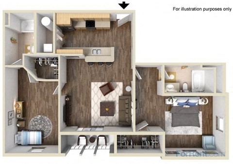 Floor plan for 2 beds, 2 baths, 1115 sqft