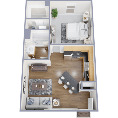 Floor plan for 1 bed, 1 bath, 560 sqft