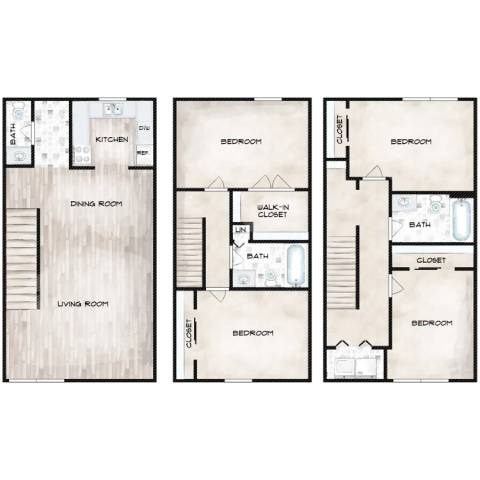 Floor plan for 4 beds, 2.5 baths, 1600 sqft