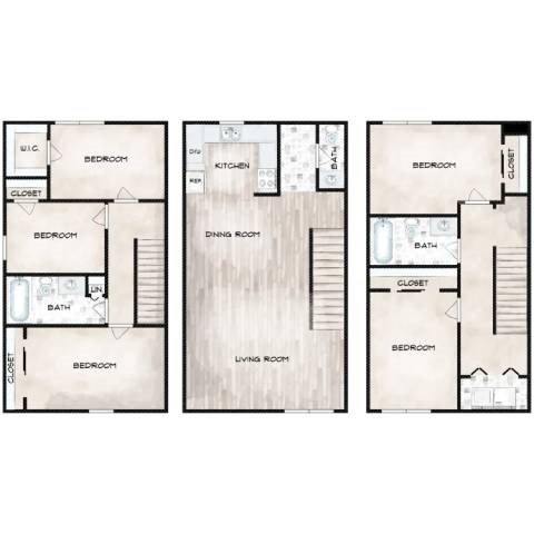 Floor plan for 5 beds, 2.5 baths, 1600 sqft