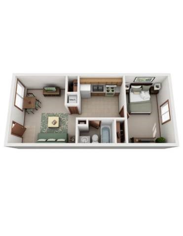 Floor plan for 1 bed, 1 bath, 525 sqft