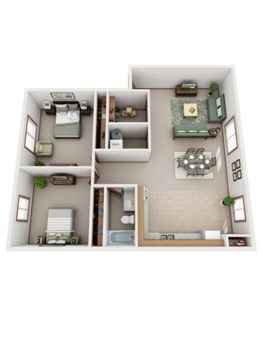 Floor plan for 2 beds, 1 bath, 680 sqft