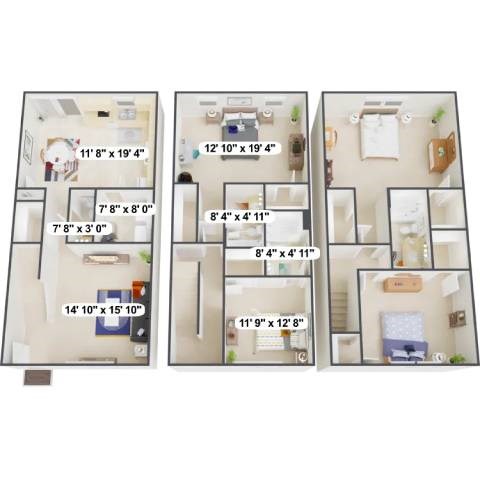 Floor plan for 4 beds, 3.5 baths, 2250 sqft