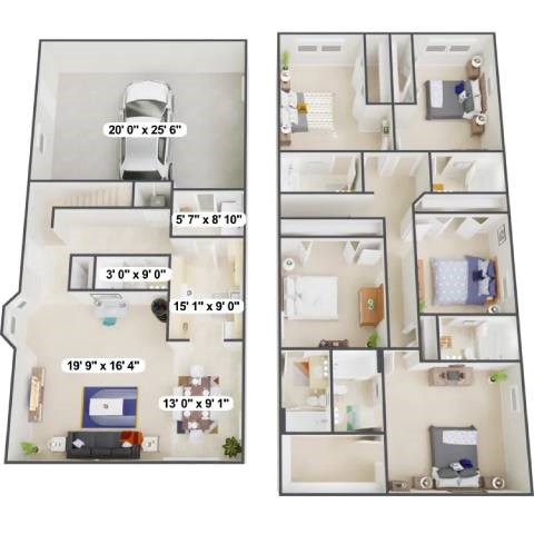 Floor plan for 5 beds, 6 baths, 2500 sqft
