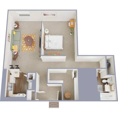 Floor plan for studio, 1 bath, 640 sqft