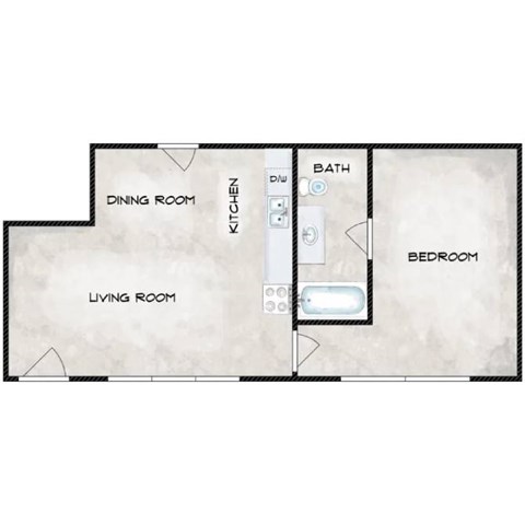 Floor plan for studio, 1 bath, 500 sqft