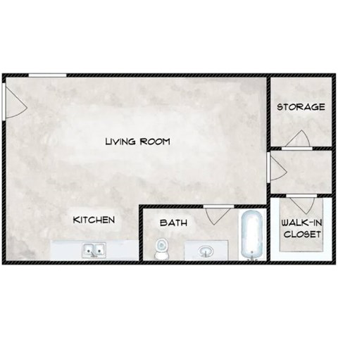 Floor plan for studio, 1 bath, 500 sqft