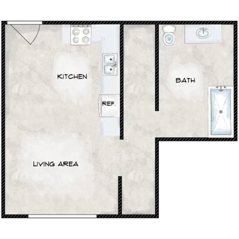 Floor plan for studio, 1 bath, 700 sqft