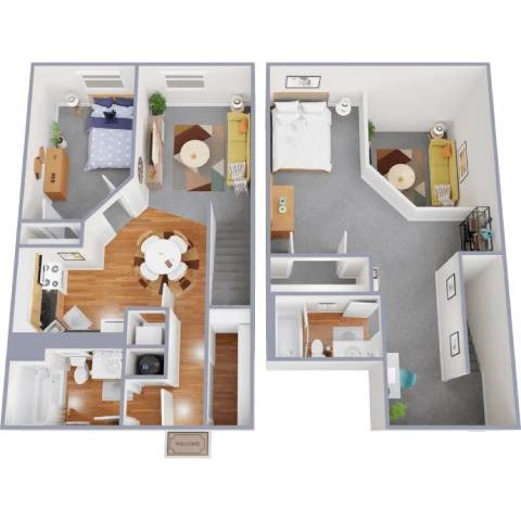 Floor plan for 2 beds, 2 baths, 1110 sqft