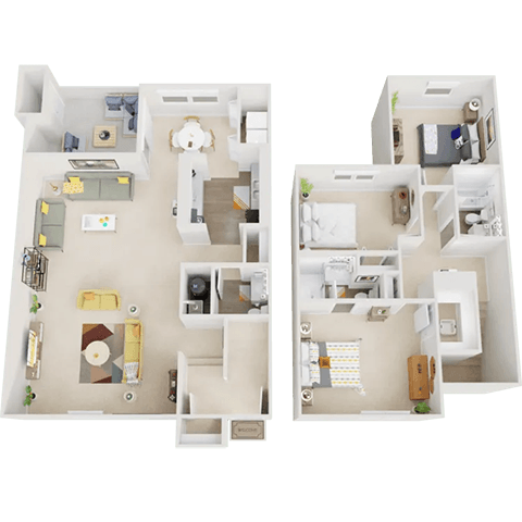 Floor plan for 3 beds, 2.5 baths, 1345 sqft