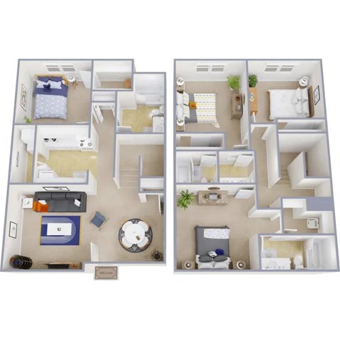 Floor plan for 4 beds, 3 baths, 1500 sqft