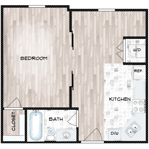 Floor plan for studio, 1 bath, 454 sqft