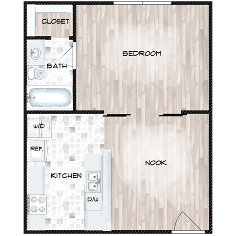Floor plan for studio, 1 bath, 474 sqft