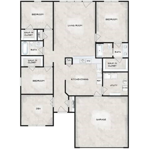 Floor plan for 3 beds, 2 baths, 1583 sqft