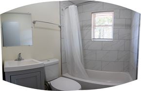 Atlanta apartment for rent - a small bathroom with a shower toilet and sink