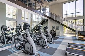 Houston apartment for rent - a gym with cardio bikes and a staircase