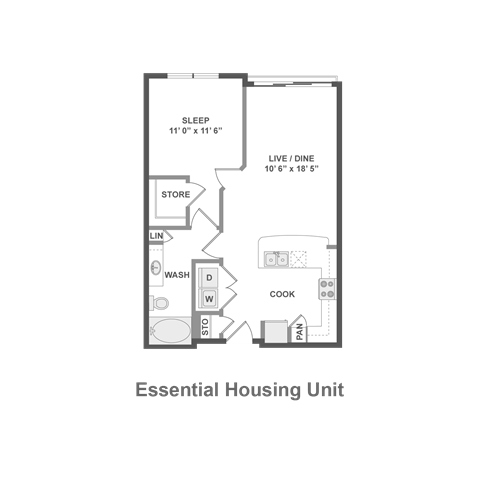 Floor plan for 1 bed, 1 bath, 720 sqft