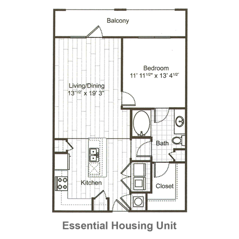Floor plan for 1 bed, 1 bath, 825 sqft